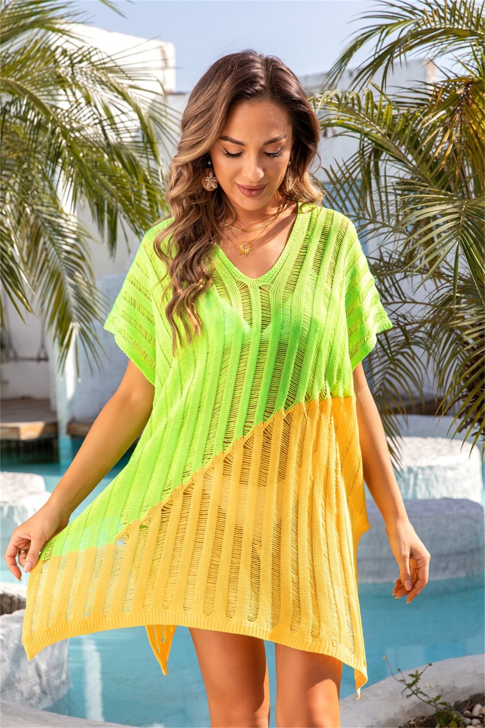 Slit Color Block V-Neck Cover Up - Mack & Harvie