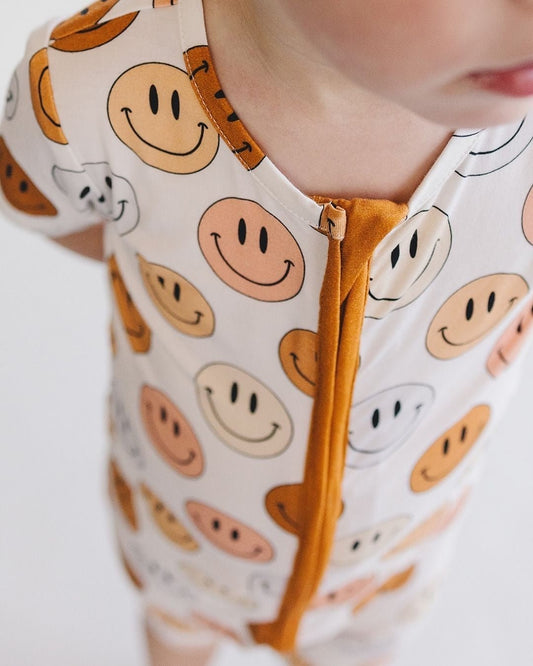 Smiley Bamboo Short Romper | Copper - Mack & Harvie