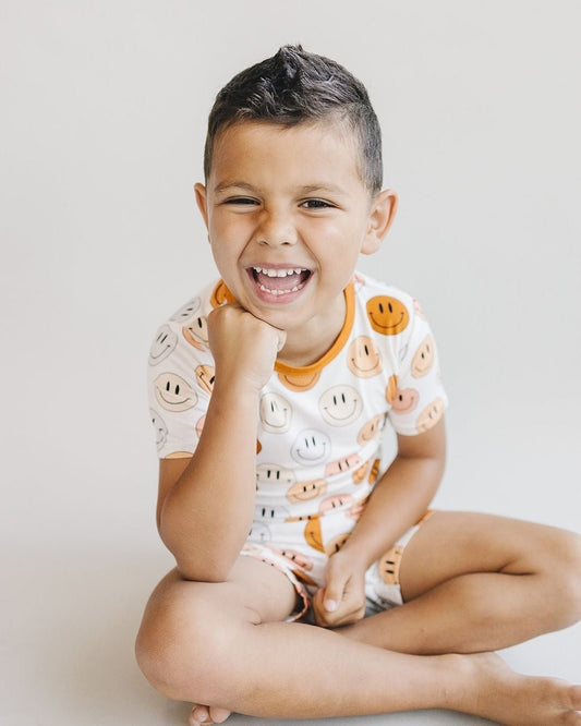 Smiley Bamboo Two Piece Shorts Set | Copper - Mack & Harvie