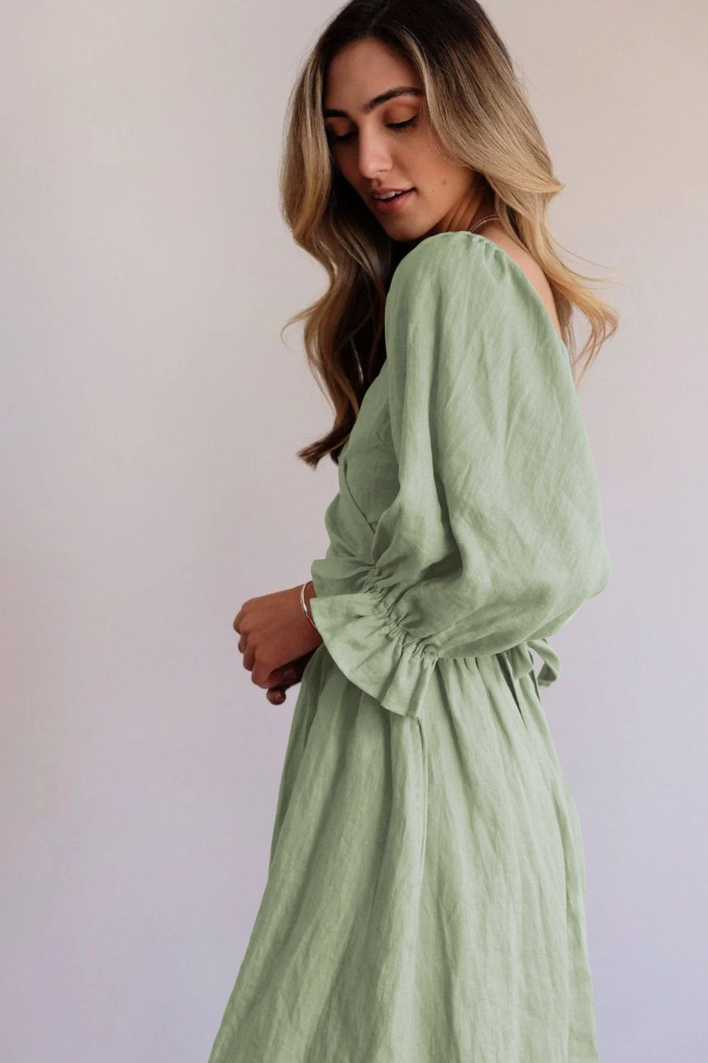 Smocked Square Neck Flounce Sleeve Dress - Mack & Harvie