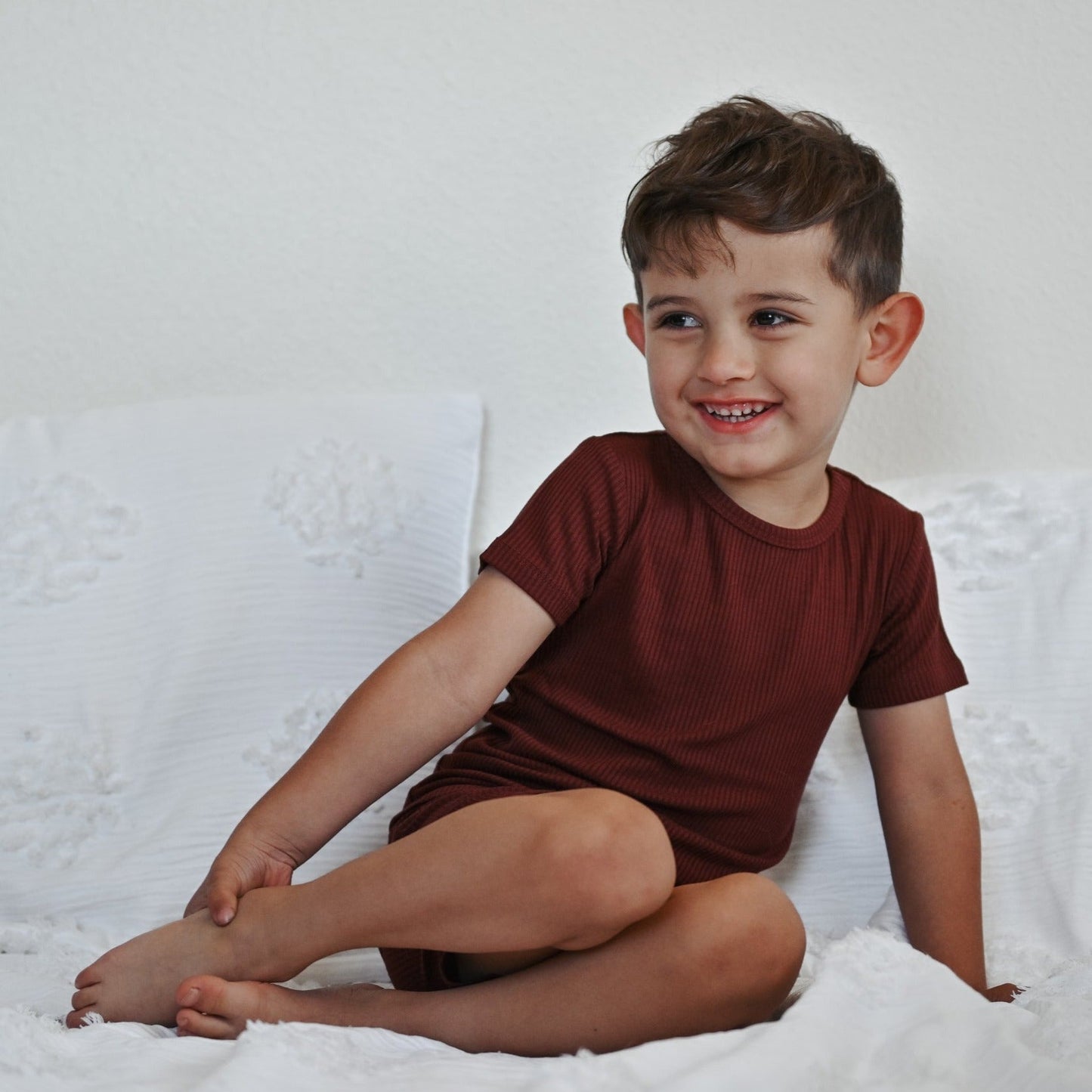 TWO PIECE SHORTIE SET- Oxblood Ribbed - Mack & Harvie