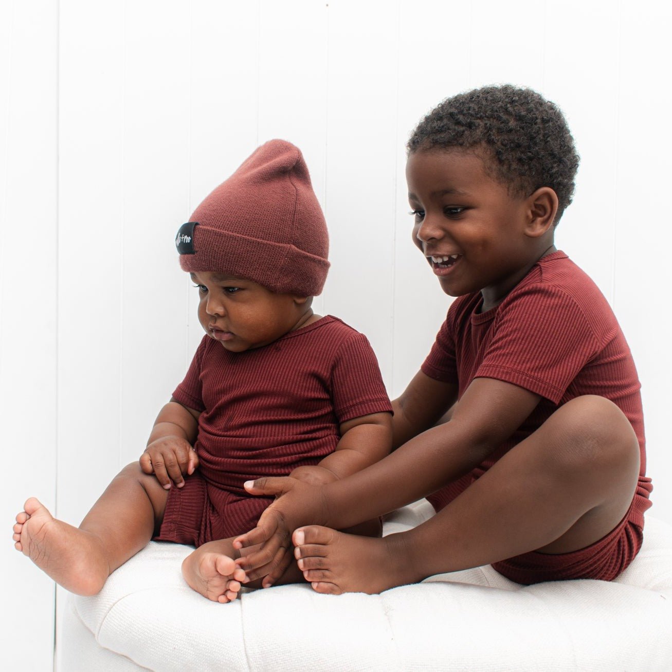 TWO PIECE SHORTIE SET- Oxblood Ribbed - Mack & Harvie