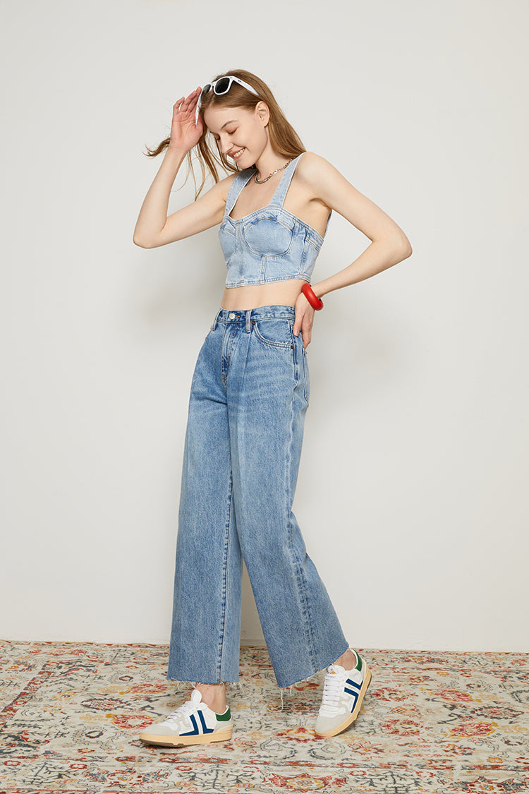 CHILL Pleat Straight Ankle Jeans [FINAL SALE]