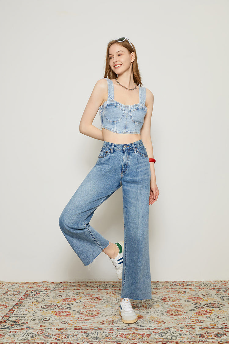CHILL Pleat Straight Ankle Jeans [FINAL SALE]