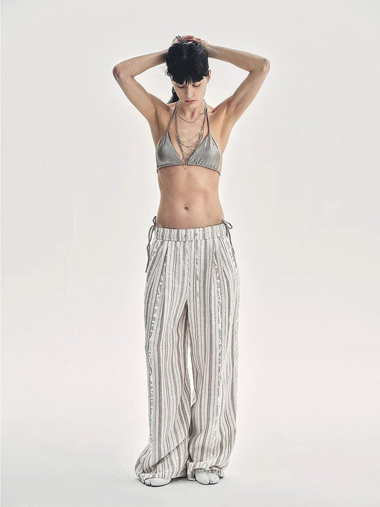 Fashion Tension Linen Vertical Stripe Pants