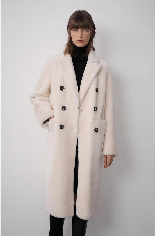 Korean Drama Ace Merino Mid-Length Sheepskin Coat