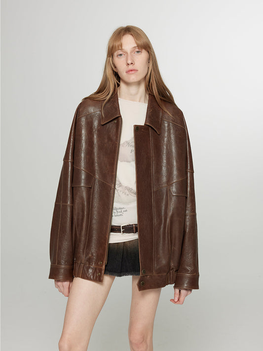 Rebel Leather Jacket With Lapel Collar