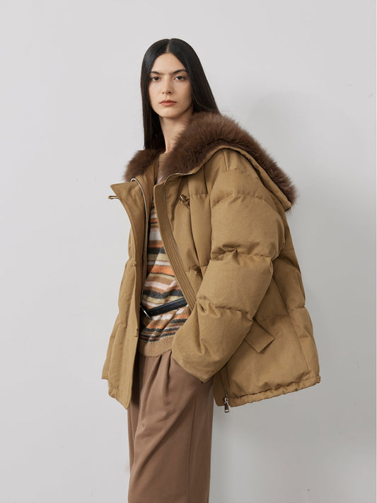 Street Badge Fox Fur Large Lapel Down Parka Jacket
