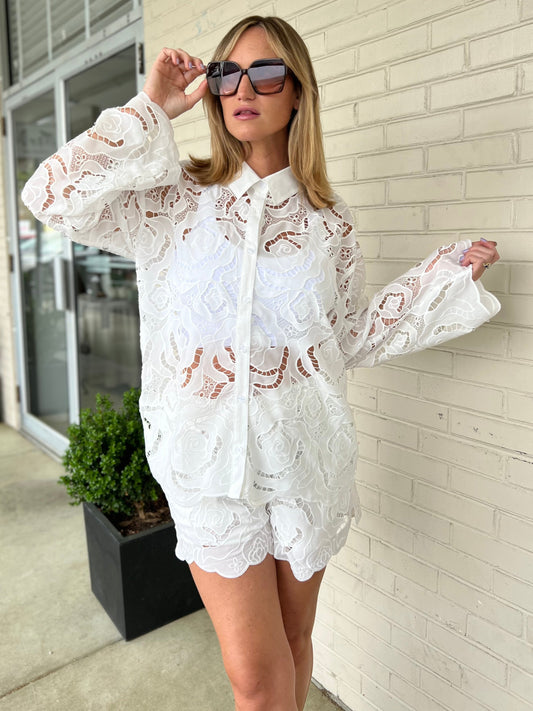 Victoria Eyelet Button Up Shirt