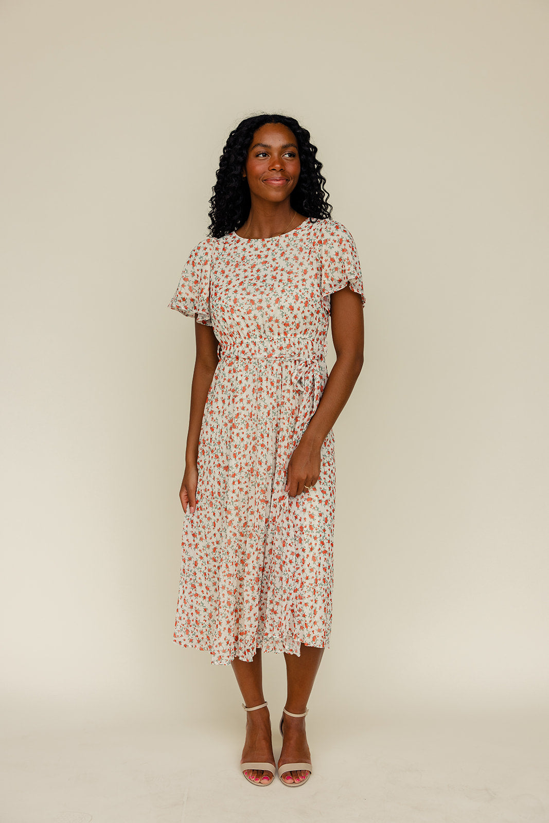 Garden Florals Flutter Sleeve Dress