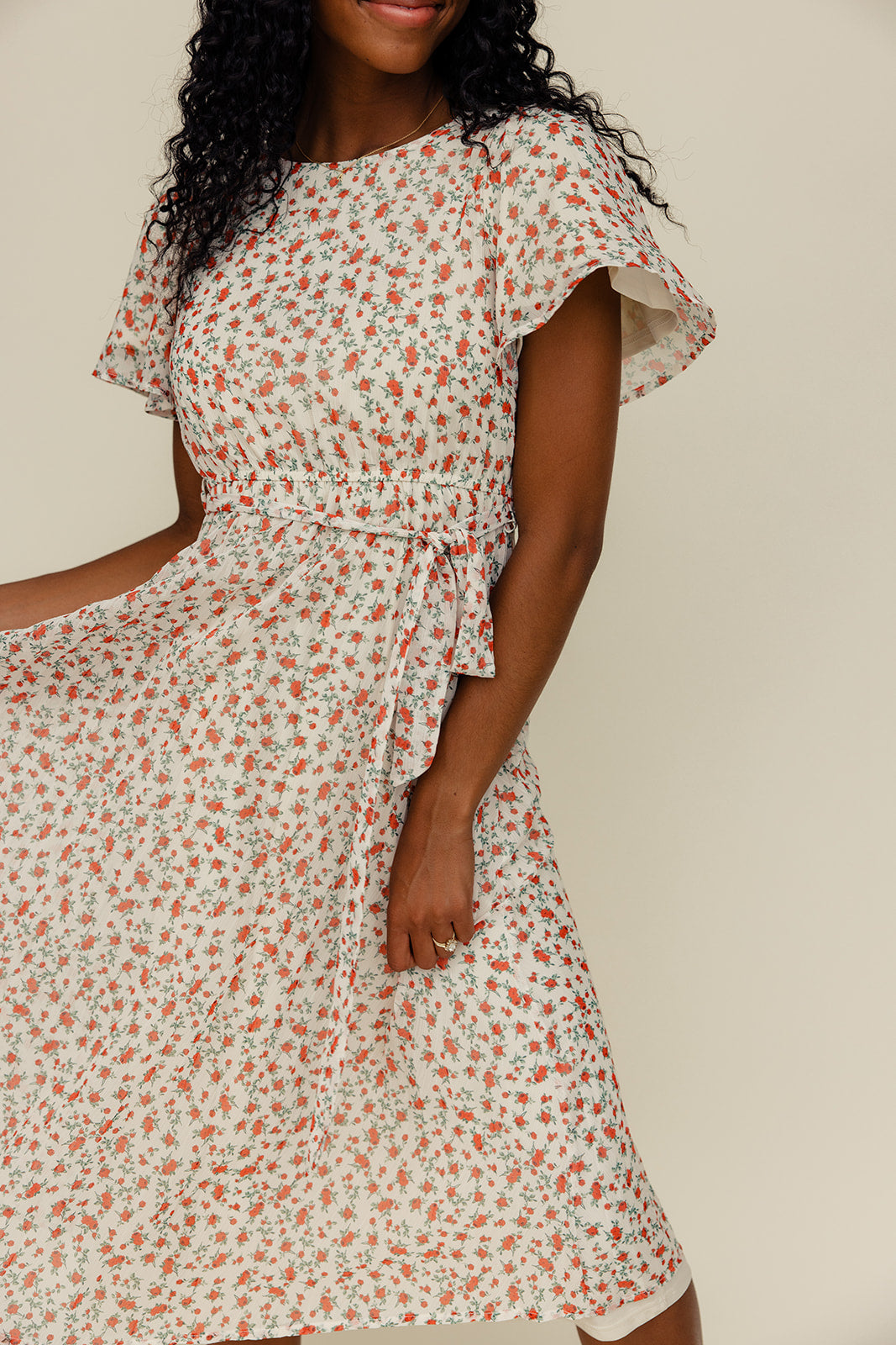Garden Florals Flutter Sleeve Dress