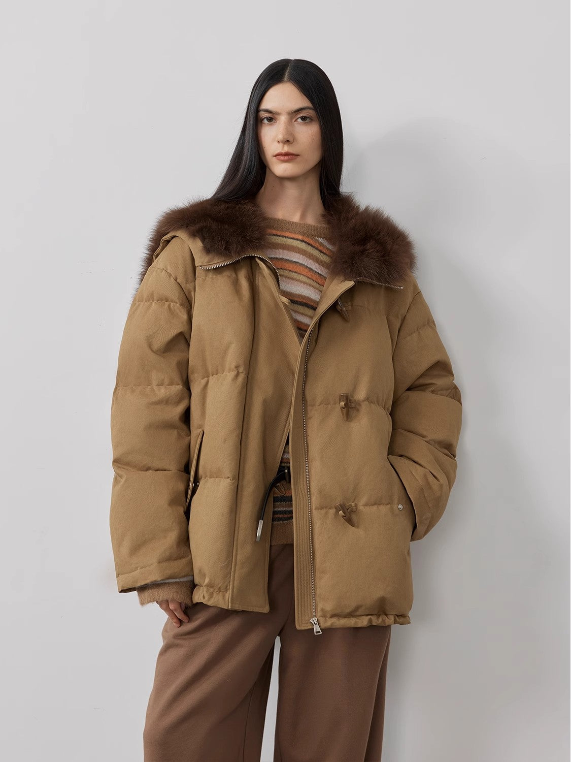 Street Badge Fox Fur Large Lapel Down Parka Jacket