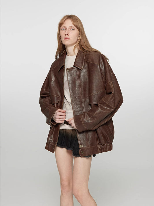 Rebel Leather Jacket With Lapel Collar