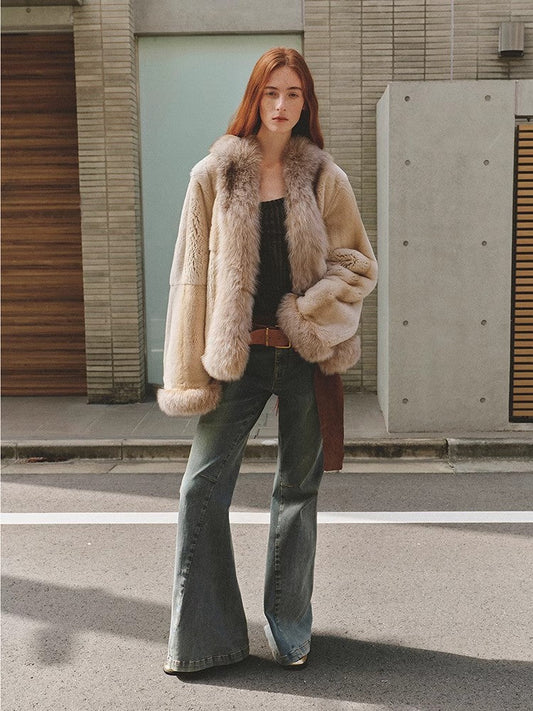 Paris Pictorial Vintage Two-Tone Fox Fur Collar Jacket