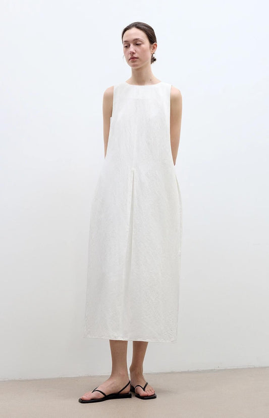 "Deyanuo" Hemp Three-Dimensional Hourglass Sleeveless Round Neck Loose Slim Dress for Women