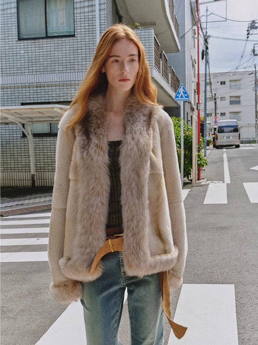 Paris Pictorial Vintage Two-Tone Fox Fur Collar Jacket