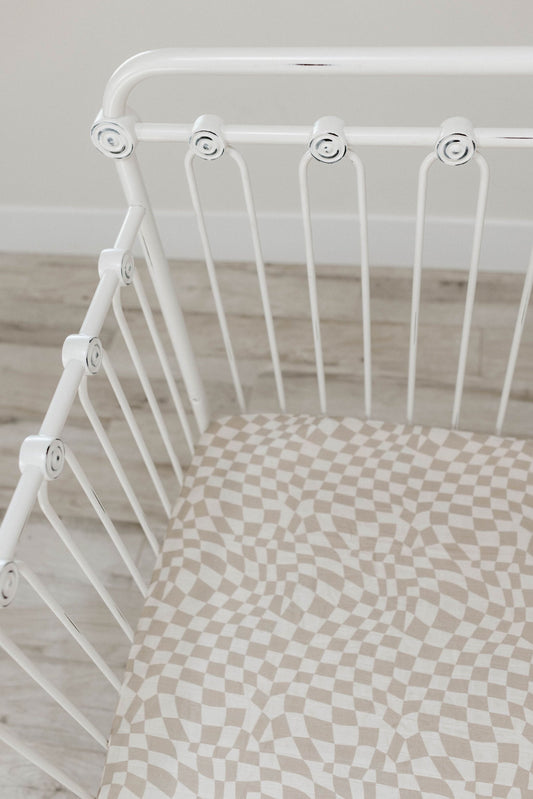 Muslin Crib Sheet | Wavy Checker | PRE-ORDER Arrives Late May