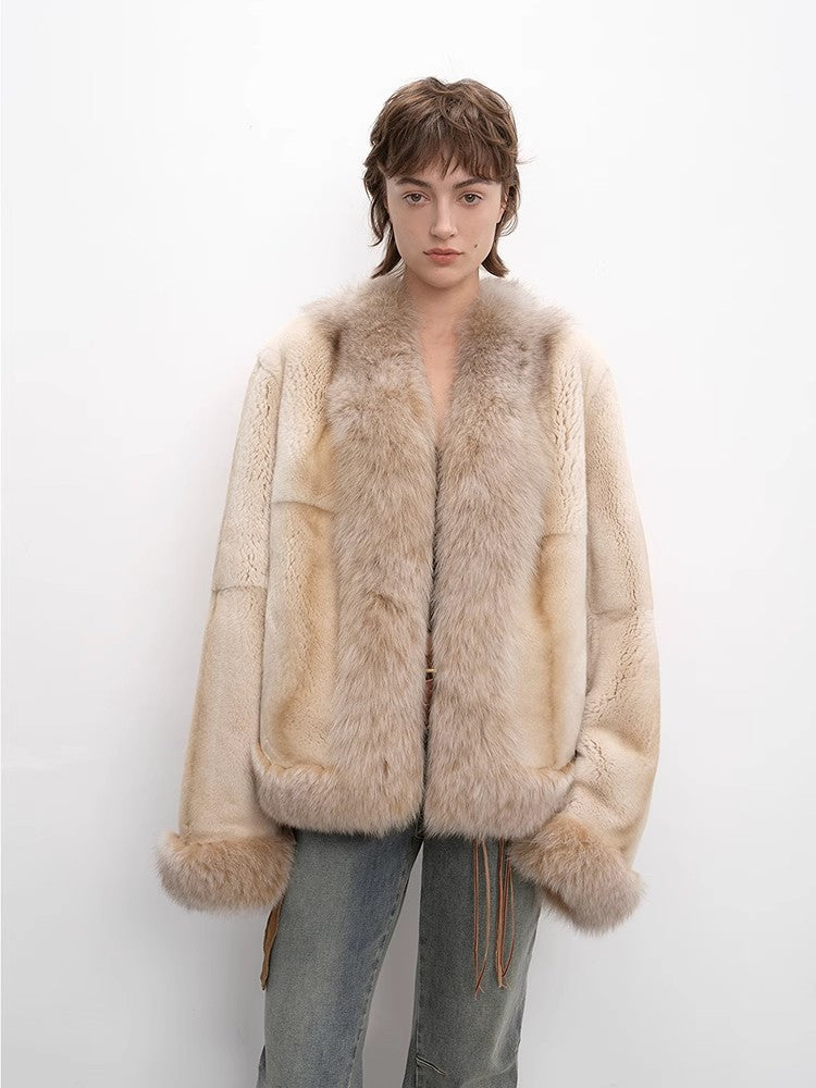 Paris Pictorial Vintage Two-Tone Fox Fur Collar Jacket