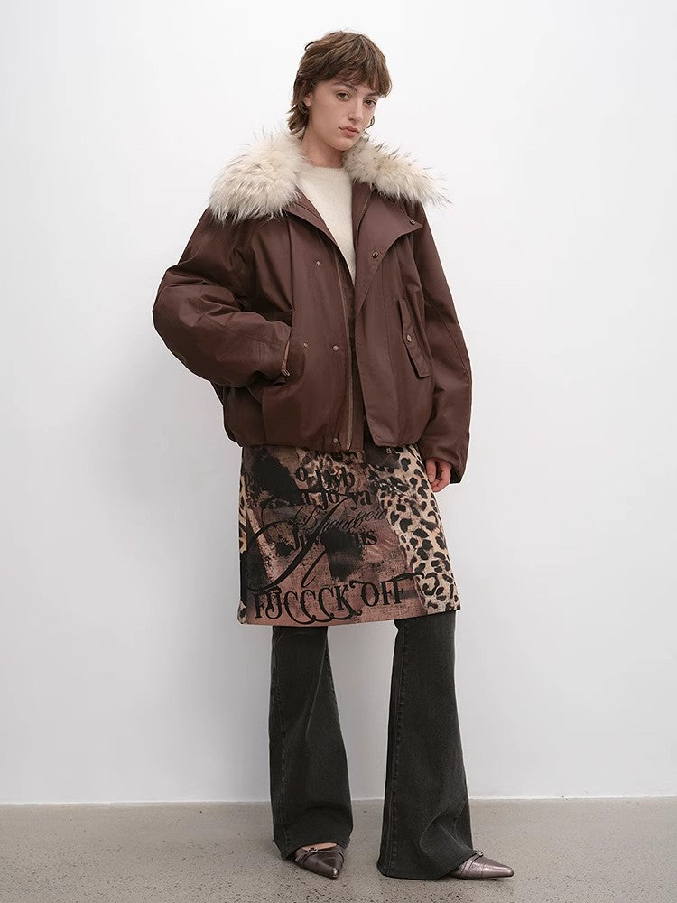 Cutting-Edge Style, Warm and Detachable Raccoon Fur Collar Short Silhouette Down Jacket