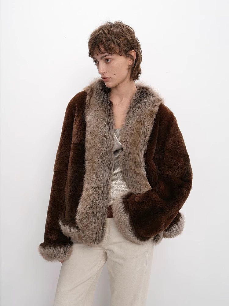 Paris Pictorial Vintage Two-Tone Fox Fur Collar Jacket