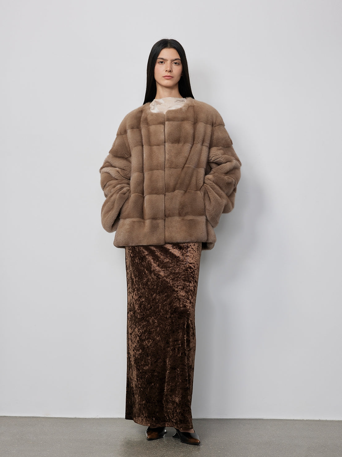 Vintage Clock Velvet Mink Fur Coat Winter