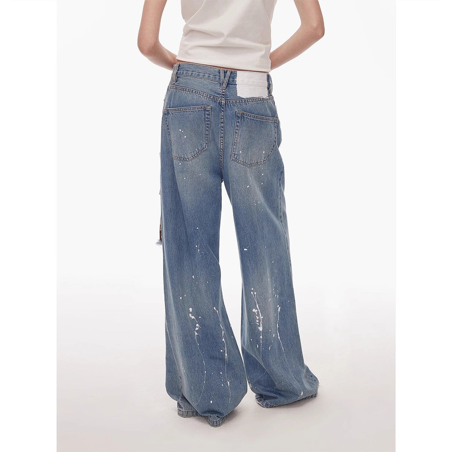 Uninhibited Splicing Washed Wide-Leg Jeans