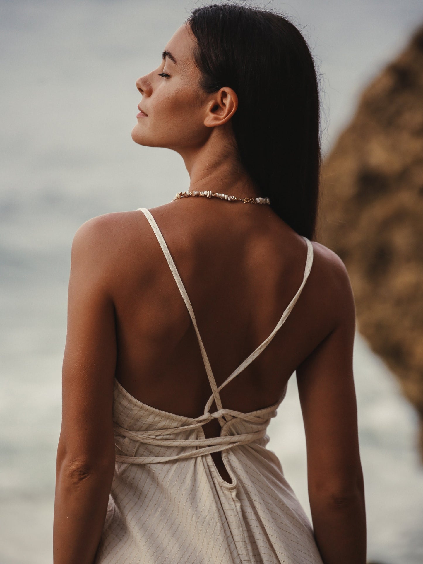 Sage Maxi Dress - Gold Stripes