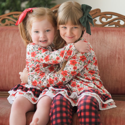 Poinsettia Holly Berry Girls Tunic Cozy Set