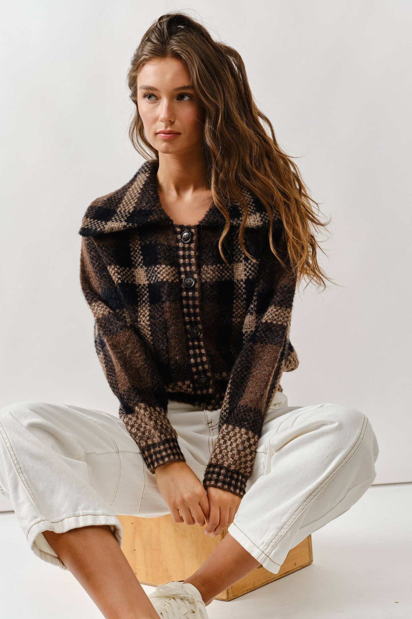 Brown Plaid Cardigan