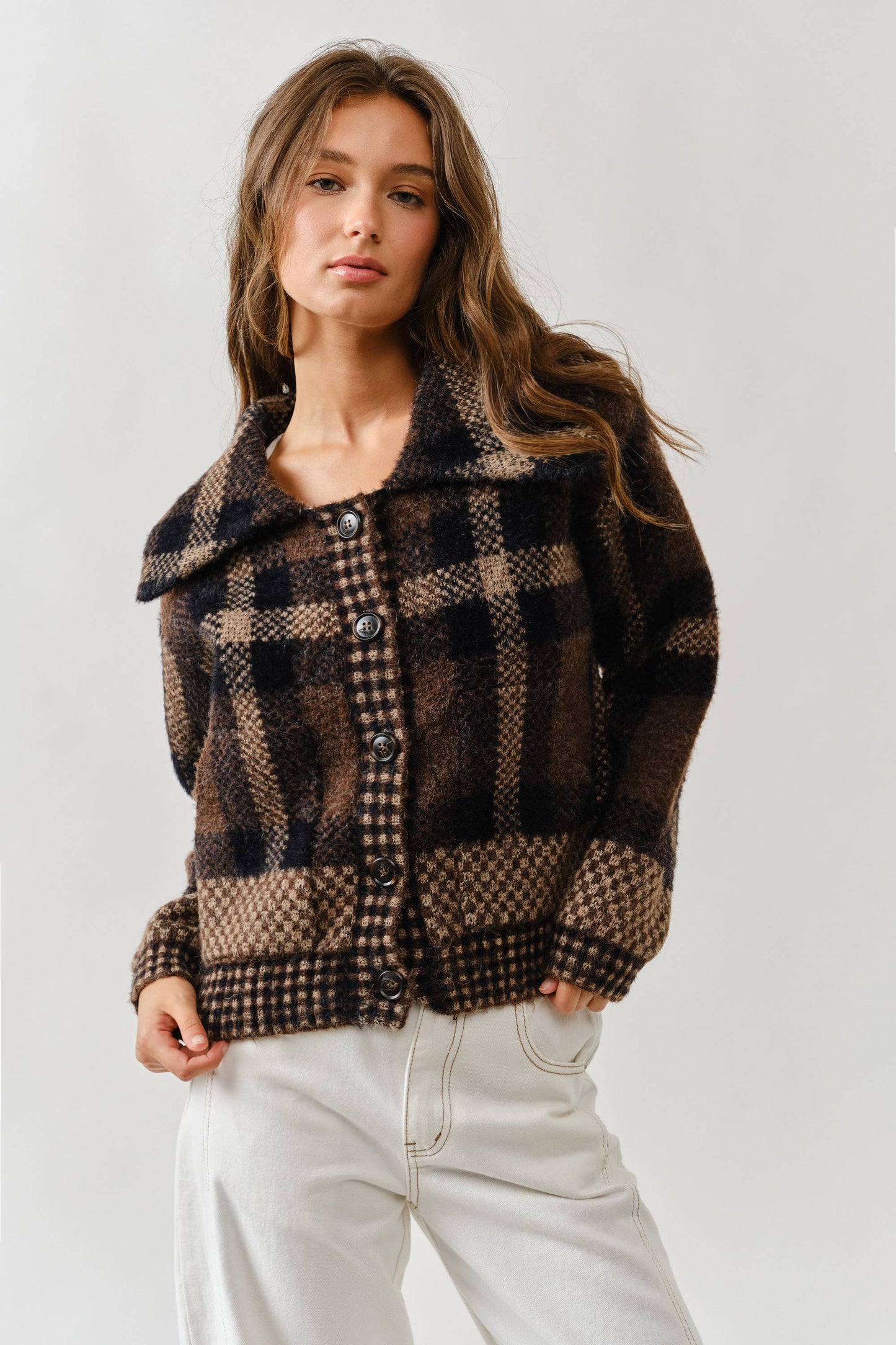 Brown Plaid Cardigan