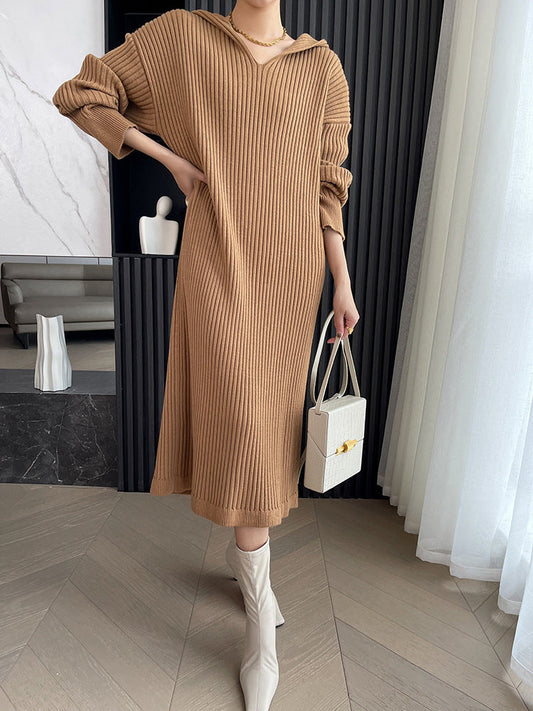 Casual Hooded Knitted Long Dress