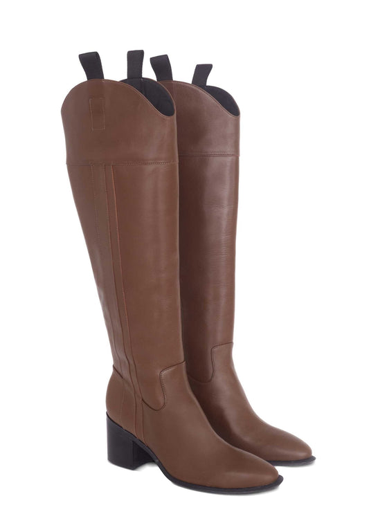 Brown Calf Leather Knee-High Boots
