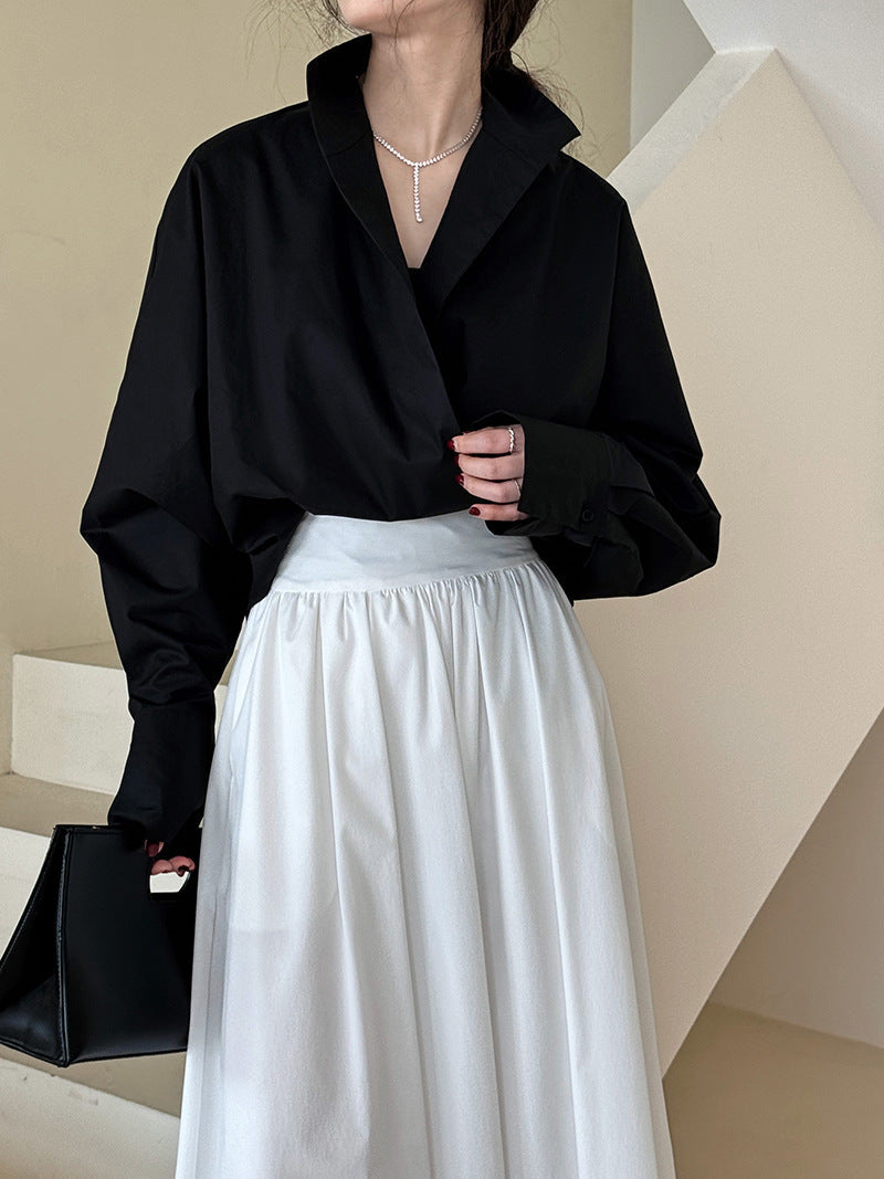 Stand Collar Batwing Sleeves Elegant Shirt