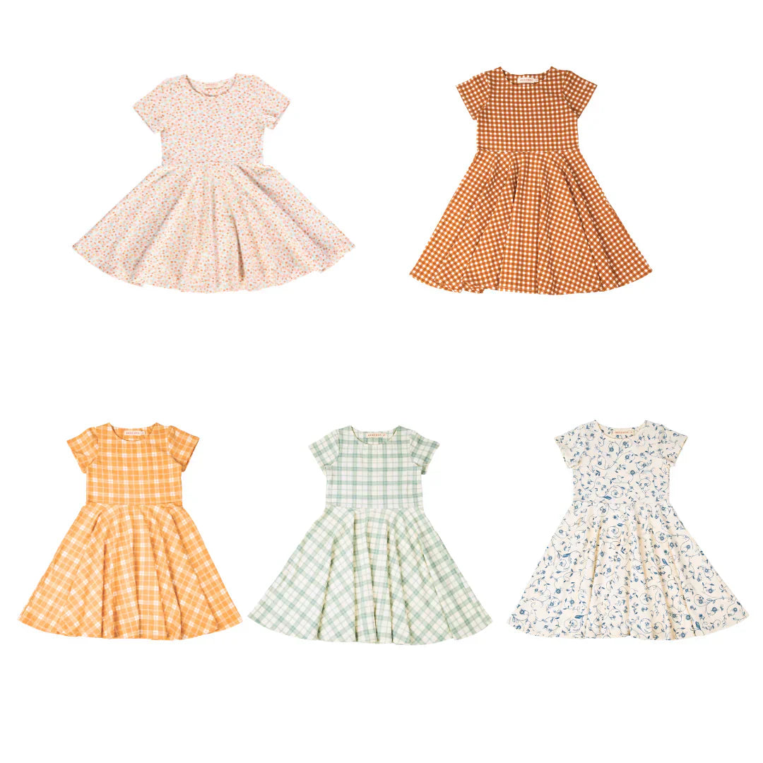 Sweetheart Twirl Dress | Organic Cotton Jersey - Fern Plaid