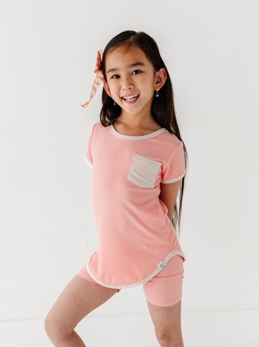 PEACHY | T-Shirt Dress + Shorts RIB SET