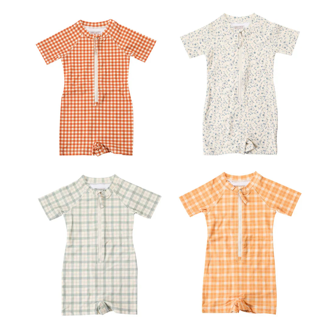 Short Sleeve Rashguard Swimsuit | UPF + Recycled - Sienna Gingham