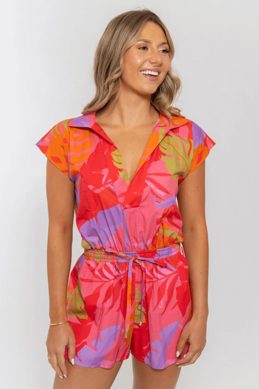 Collared V-Neck Romper