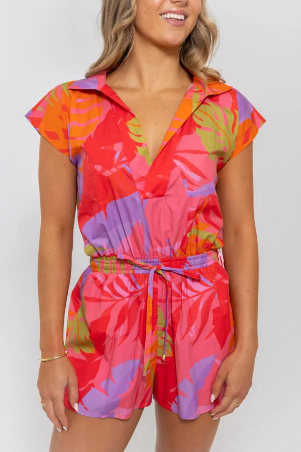 Collared V-Neck Romper