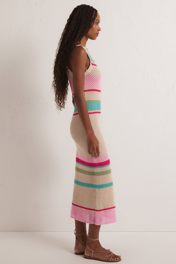 Ibiza Stripe Crochet Sweater Midi Dress