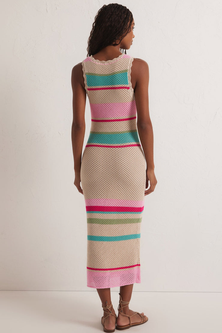 Ibiza Stripe Crochet Sweater Midi Dress