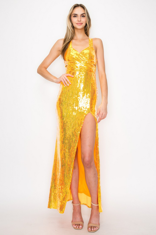 Cutout Waist Sequin Gown
