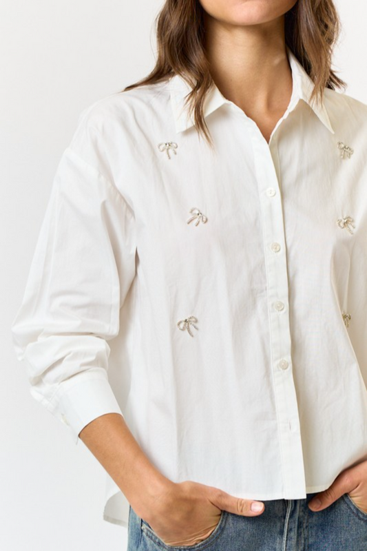 Bow Det Button Front Top