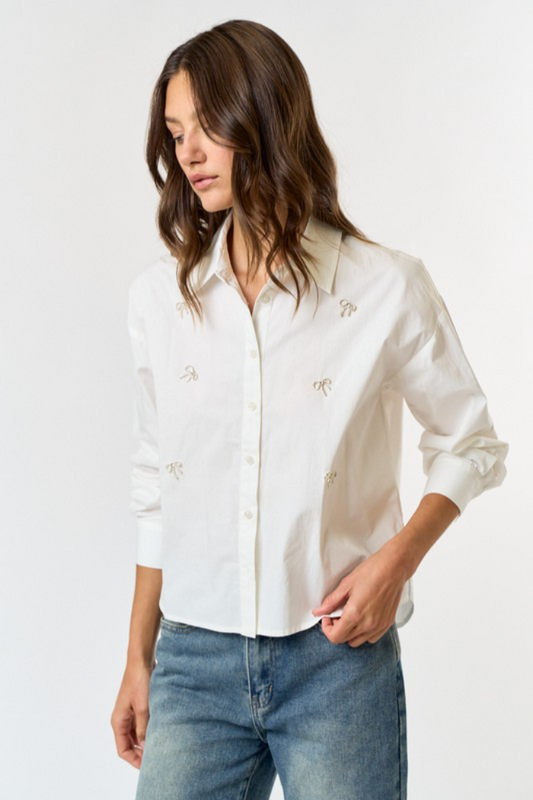 Bow Det Button Front Top