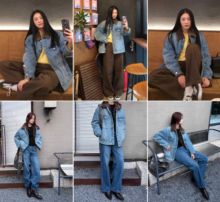 Blue Fantasy Vintage Sable Denim Down Parka Patchwork Jacket