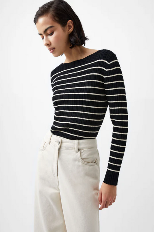 Stripe Crinkle Knit - Black/Classic Cream