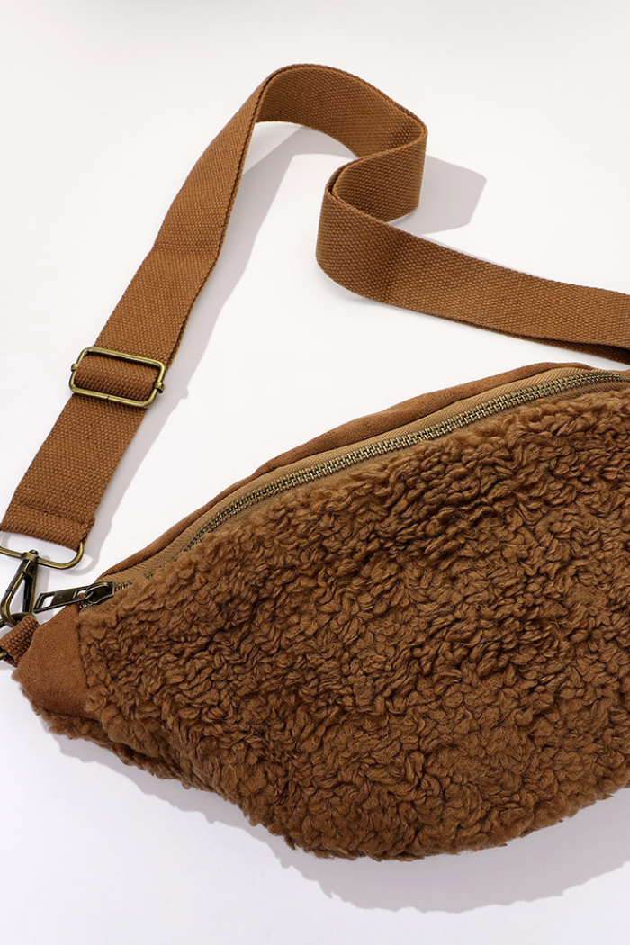 Faux Suede and Sherpa Sling Bag