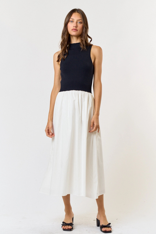 Knit & Poplin Maxi Dress