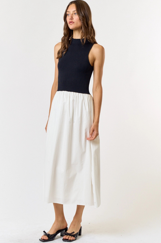 Knit & Poplin Maxi Dress