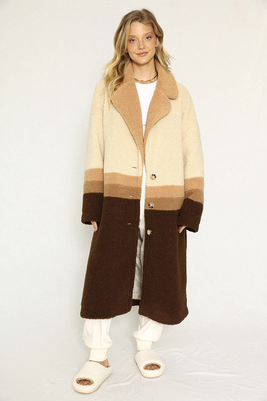Color Block Teddy Coat