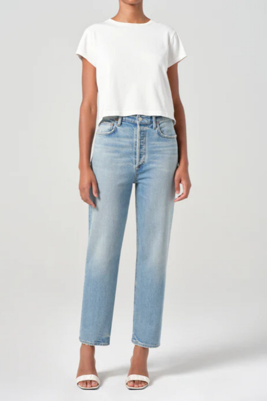 90s Pinch Waist Crop Jean in Ripple